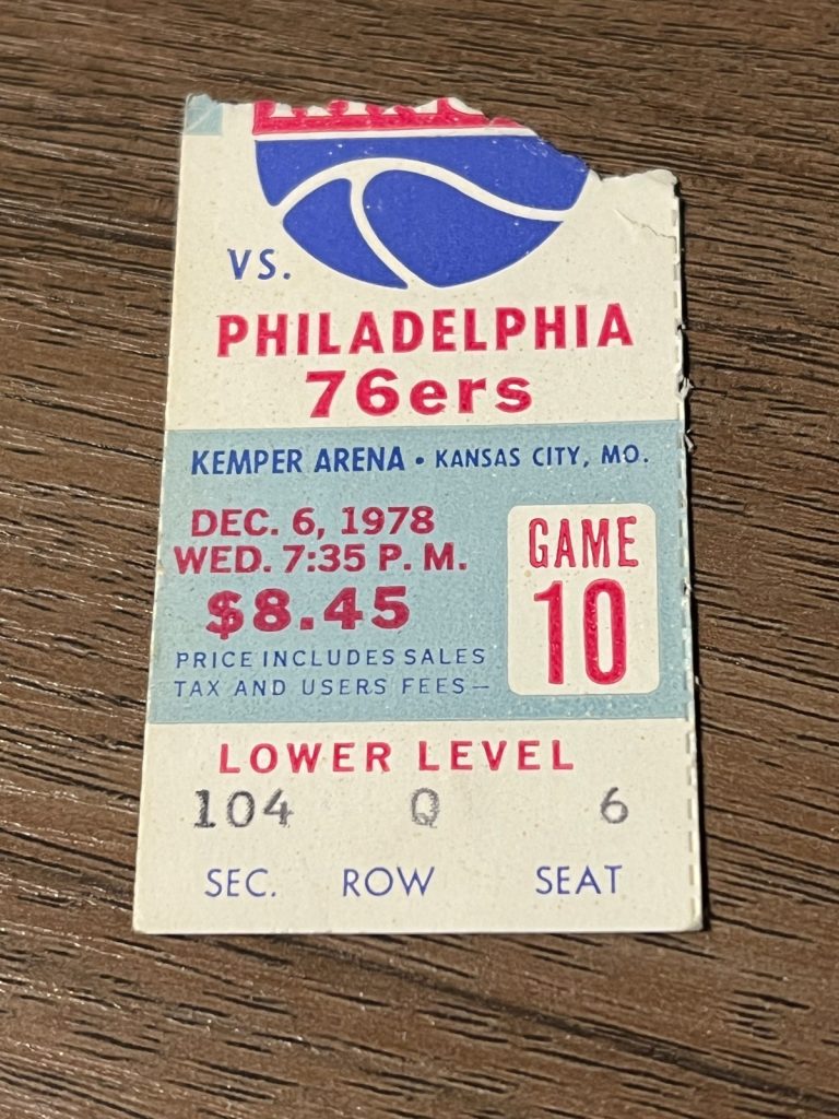 VTG Basketball Ticket Stub NBA Kansas City Kings v. Philadelphia 76ers 12/6 1978