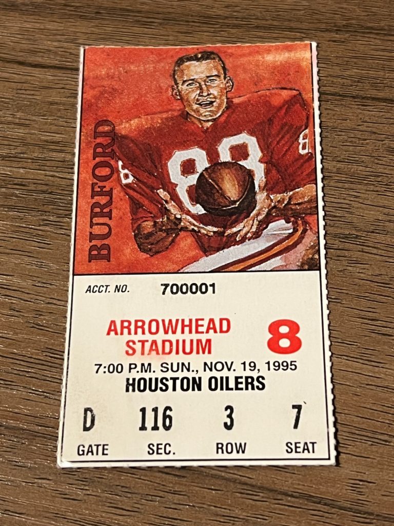 VTG FOOTBALL TICKET KANSAS CITY CHIEFS HOUSTON OILERS 11/19 1995