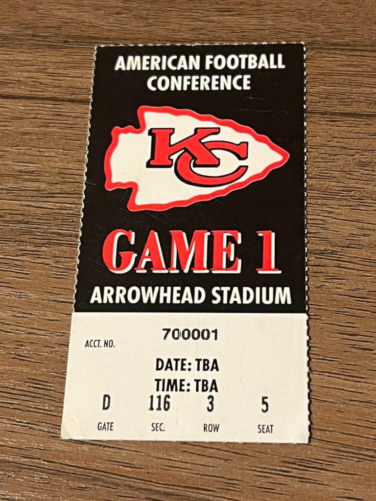 VTG FOOTBALL TICKET KANSAS CITY CHIEFS GAME 1 TICKET PAYOFF GAME ? PRESEASON ?