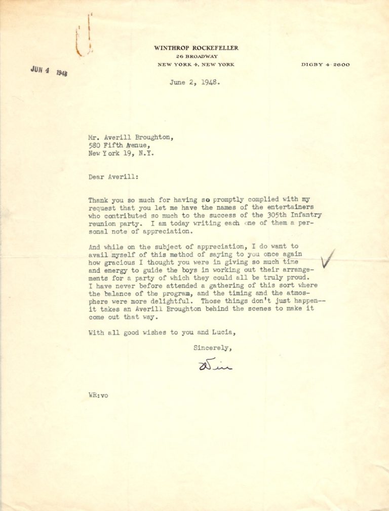 Winthrop Rockefeller Governor of Arkansas Signed Autograph Letter