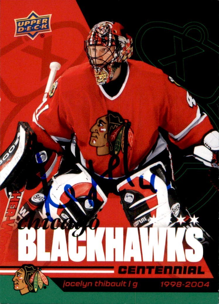 Jocelyn Thibault Signed 2025/26 Upper Deck Blackhawks Centennial Green Card #4