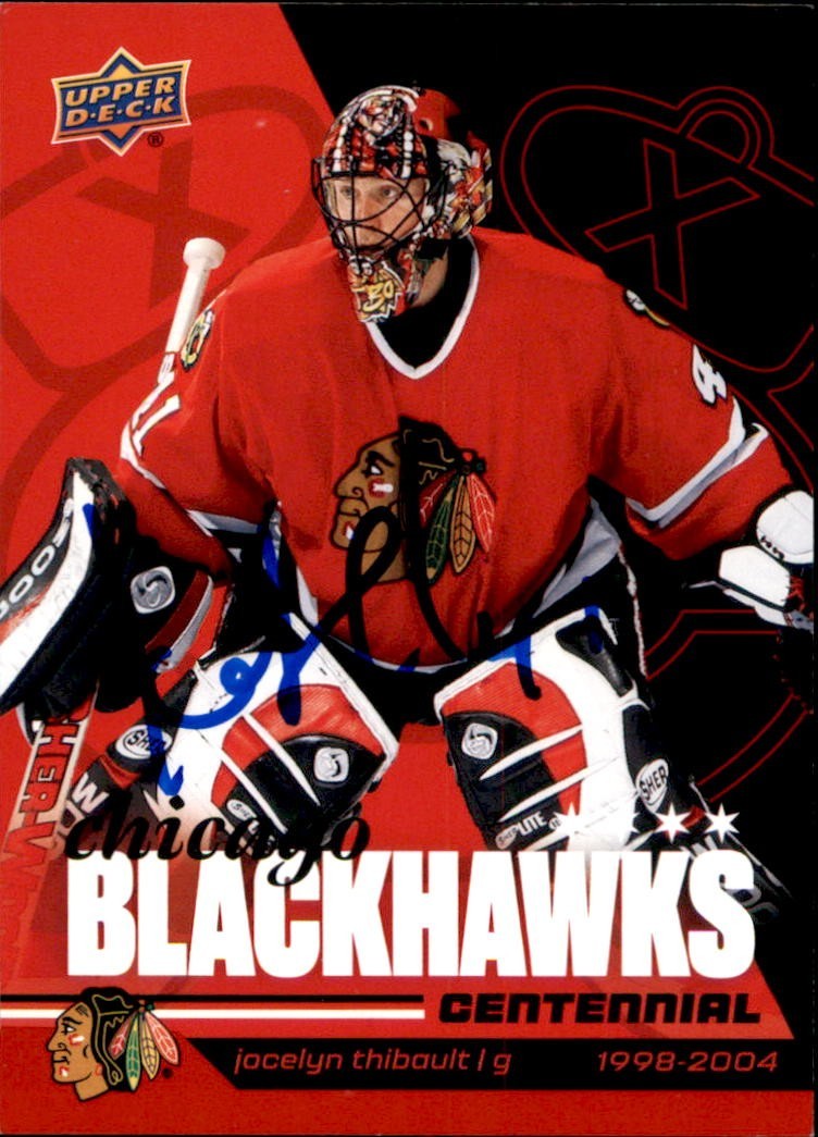 Jocelyn Thibault Signed 2025/26 Upper Deck Blackhawks Centennial Red Card #4