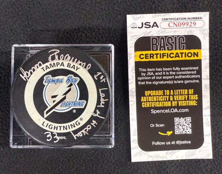 Manon Rheaume Signed 1st Lady Tampa Bay Lightning Game Silver Back Puck JSA COA
