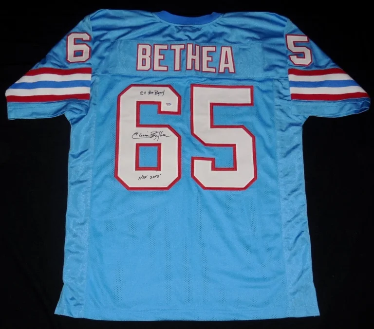 ELVIN BETHEA AUTOGRAPHED CUSTOM JERSEY (OILERS) W/ PROOF! - PSA DNA!