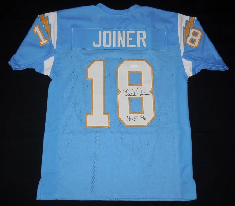 CHARLIE JOINER AUTOGRAPHED CUSTOM JERSEY (CHARGERS) W/ PROOF! - JSA COA!
