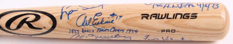 MLB LEGENDS AUTOGRAPHED BAT (12 SIGNATURES) - Erskine, Tiant, Richardson, Bumbry