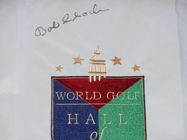 BOB CHARLES AUTOGRAPHED WORLD HALL OF FAME GOLF FLAG (2008 HOF) - W/ COA!