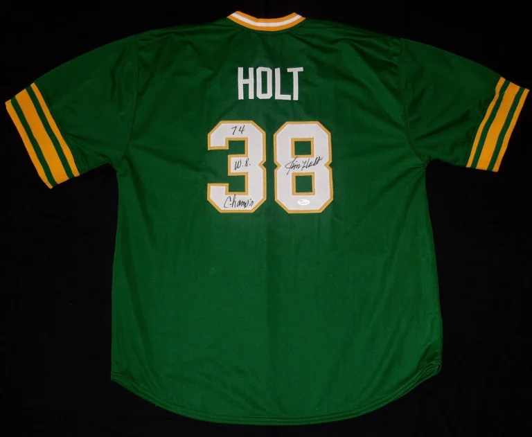 JIM HOLT AUTOGRAPHED CUSTOM JERSEY (OAKLAND ATHLETICS) - JSA COA!