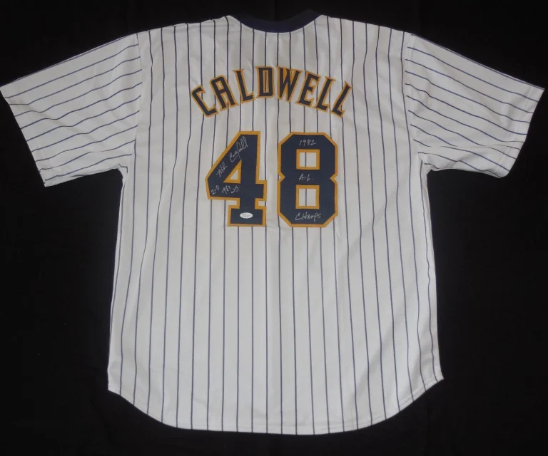 MIKE CALDWELL AUTOGRAPHED CUSTOM JERSEY (MILWAUKEE BREWERS) - JSA COA!