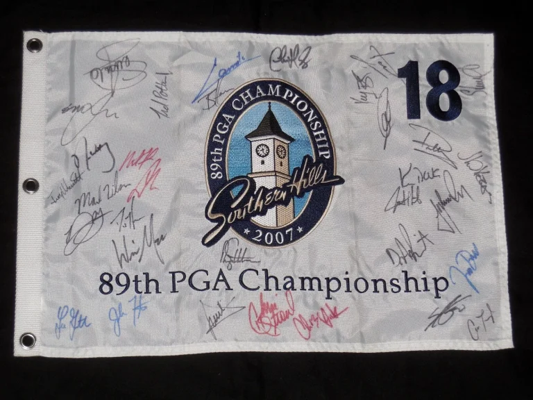 PGA CHAMPIONSHIP AUTOGRAPHED GOLF FLAG (33 AUTOS) - Immelman, Villegas, Bradley,