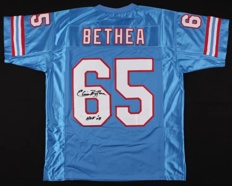 ELVIN BETHEA AUTOGRAPHED CUSTOM JERSEY (HOUSTON OILERS) - JSA COA!