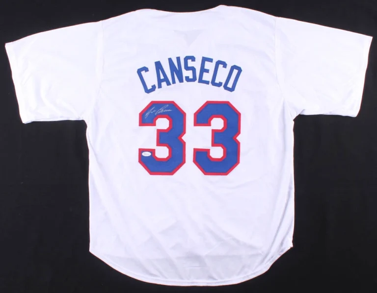 JOSE CANSECO AUTOGRAPHED CUSTOM JERSEY (TEXAS RANGERS) - JSA COA!