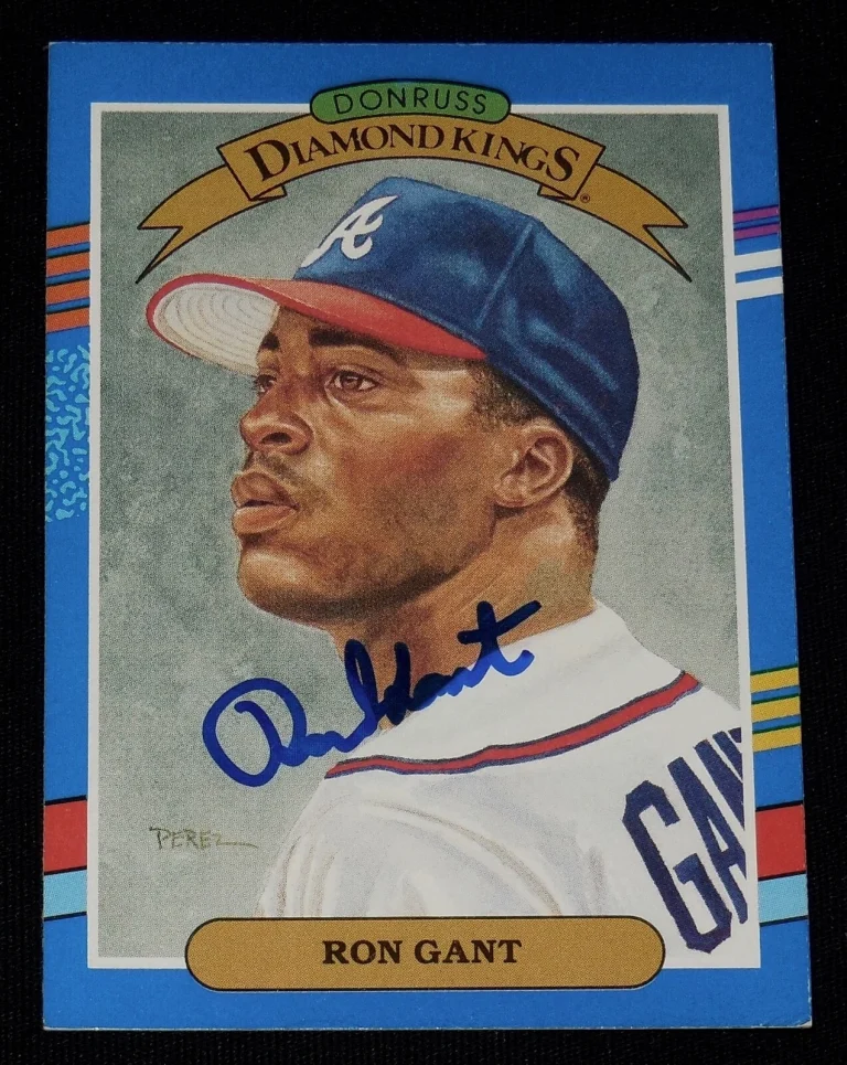 RON GANT 1990 DONRUSS AUTOGRAPHED BASEBALL CARD (ATLANTA BRAVES) - DIAMOND KING!