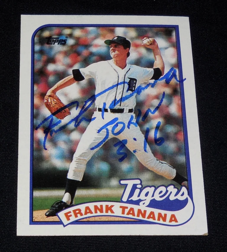 FRANK TANANA 1989 TOPPS AUTOGRAPHED BASEBALL CARD (DETROIT TIGERS)