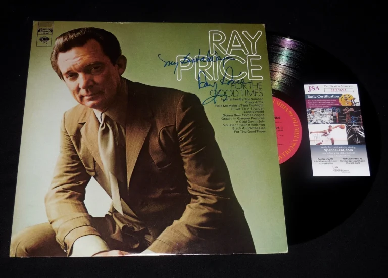 RAY PRICE AUTOGRAPHED RECORD ALBUM (FOR THE GOOD TIMES) - JSA COA!
