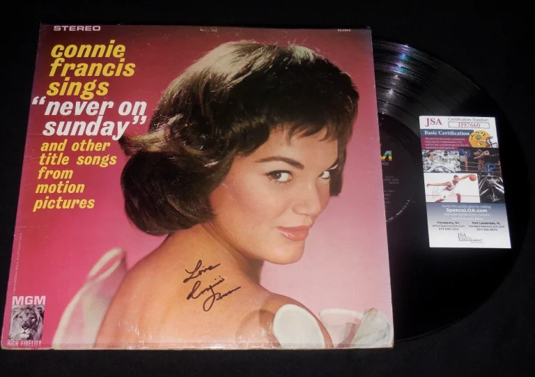 CONNIE FRANCIS AUTOGRAPHED RECORD ALBUM (NEVER ON SUNDAY) - JSA COA!