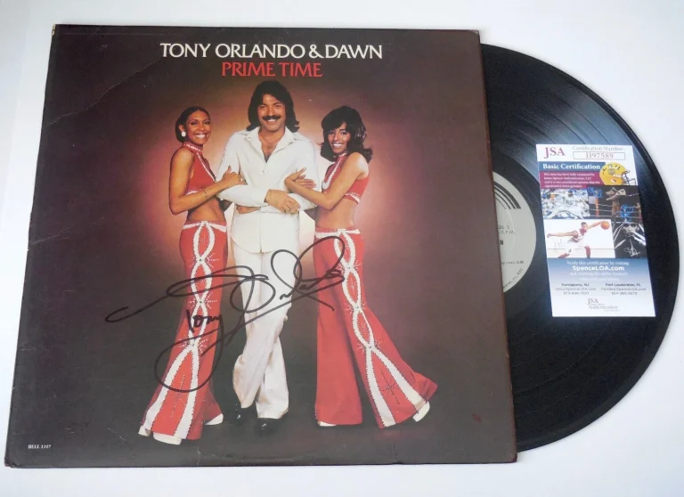 TONY ORLANDO & DAWN AUTOGRAPHED RECORD ALBUM (PRIME TIME) - JSA COA!