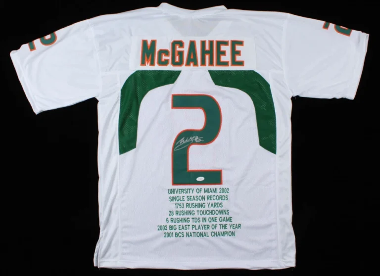 WILLIS MCGAHEE AUTOGRAPHED CUSTOM STAT JERSEY (MIAMI HURRICANES) - JSA COA!