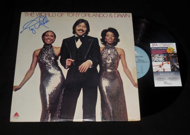 TONY ORLANDO & DAWN AUTOGRAPHED VINYL RECORD ALBUM (THE WORLD OF) - JSA COA!