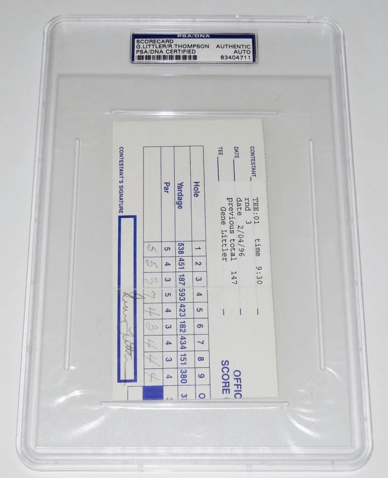 GENE LITTLER / ROCKY THOMPSON AUTOGRAPHED 1996 GOLF SCORECARD (PGA) - PSA DNA!