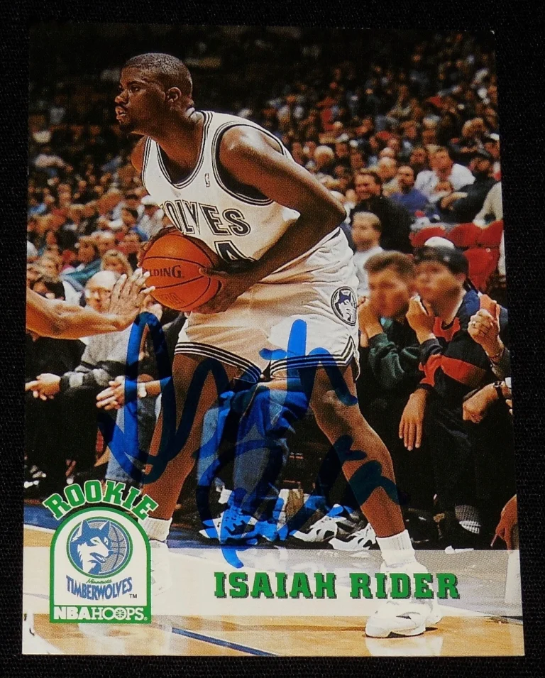 ISAIAH RIDER 1993-1994 NBA HOOPS AUTOGRAPHED ROOKIE BASKETBALL CARD (WOLVES)