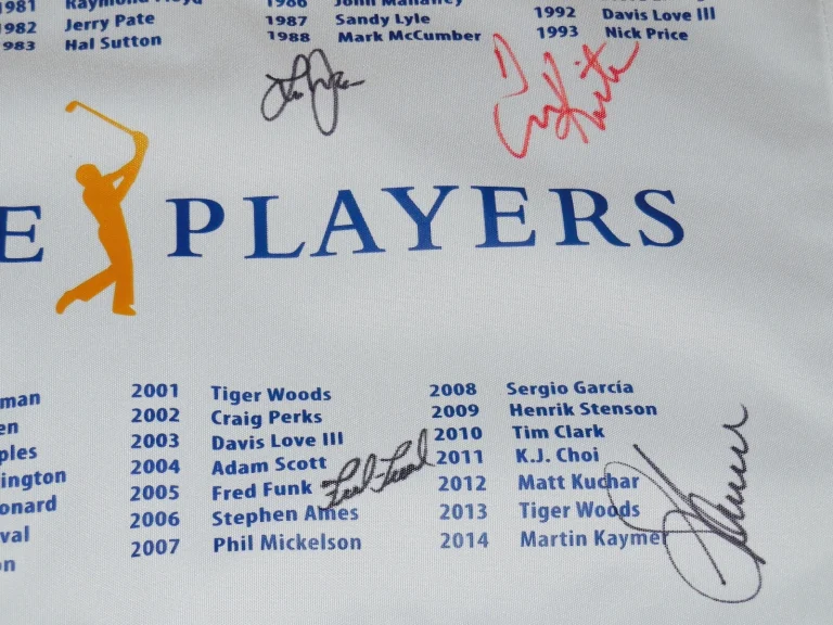 PLAYERS CHAMPIONSHIP AUTOGRAPHED GOLF FLAG (4 WINNERS) - Kite, Janzen, Funk, Ame