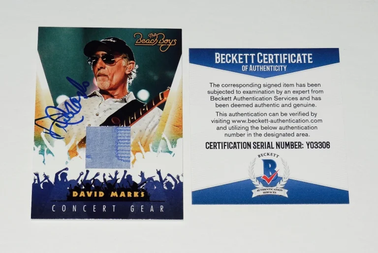 DAVID MARKS AUTOGRAPHED CONCERT USED SHIRT CARD (THE BEACH BOYS) - BECKETT COA!