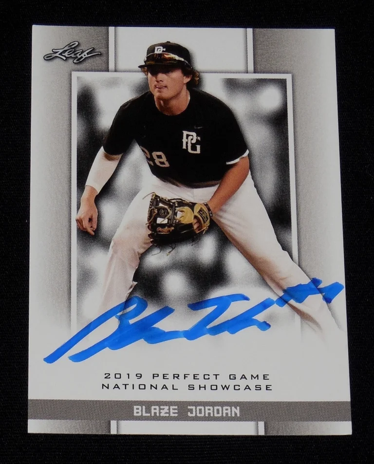 BLAZE JORDAN AUTOGRAPHED 2019 LEAF PERFECT ROOKIE BASEBALL CARD (BOSTON RED SOX)