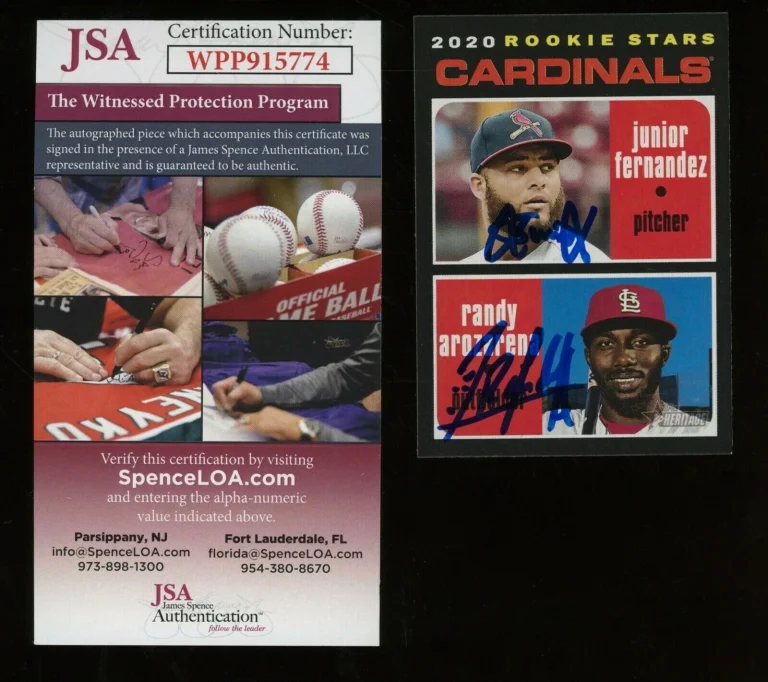 RANDY AROZARENA / J. FERNANDEZ AUTOGRAPHED 2020 HERITAGE ROOKIE CARD - JSA COA!