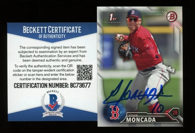 YOAN MONCADA AUTOGRAPHED 2016 1ST BOWMAN ROOKIE BASEBALL CARD (BECKETT COA)