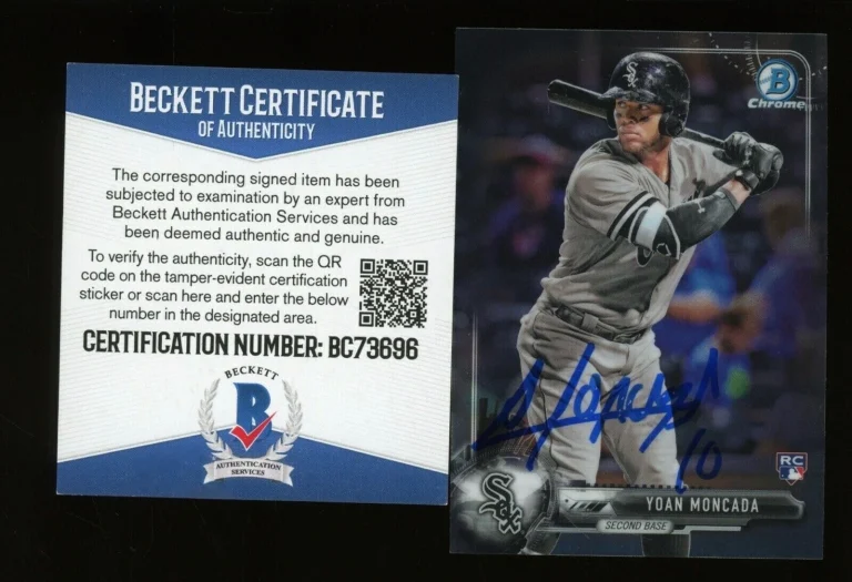 YOAN MONCADA AUTOGRAPHED 2017 BOWMAN CHROME ROOKIE BASEBALL CARD (BECKETT COA)