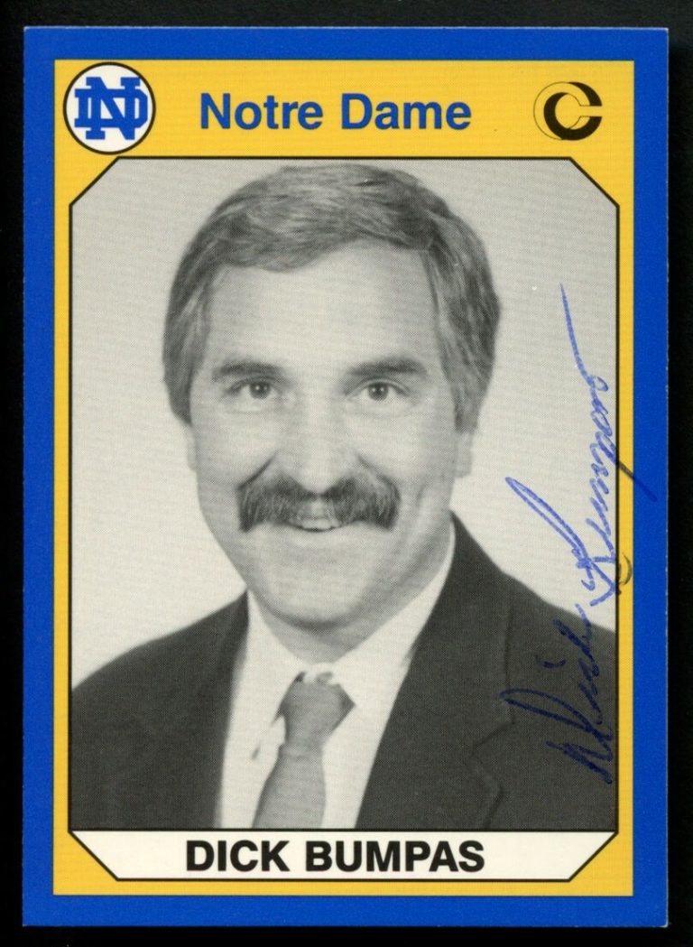 Dick Bumpas #136 signed autograph 1990 Notre Dame Collegiate Collection Card