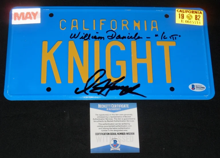 DAVID HASSELHOFF & WILLIAM DANIELS AUTOGRAPHED LICENSE PLATE (KNIGHT RIDER) BAS!