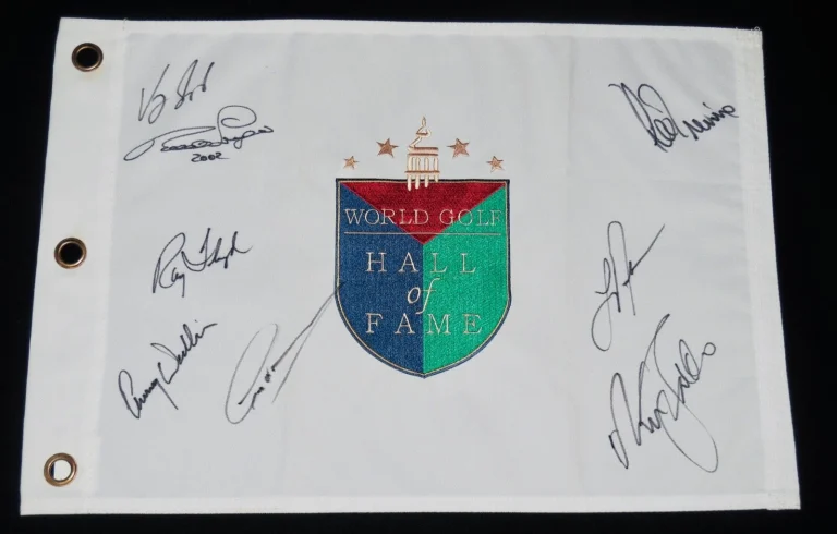 HALL OF FAME GOLF FLAG SIGNED BY 8 HOF'ERS - Greg Norman, Lee Trevino, etc.