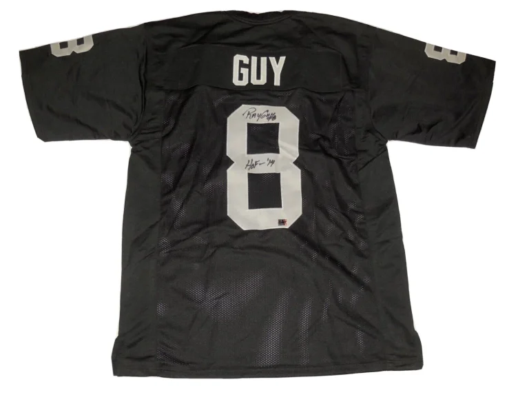 RAY GUY AUTOGRAPHED CUSTOM JERSEY (RAIDERS) - HOF 2014!
