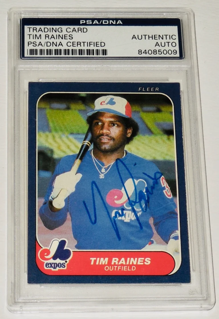TIM RAINES AUTOGRAPHED 1986 FLEER #256 BASEBALL CARD (HALL OF FAME) - PSA DNA!