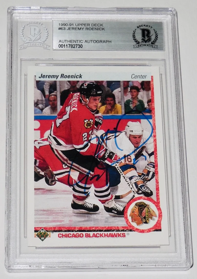 JEREMY ROENICK AUTOGRAPHED 1990-91 UPPER DECK #63 ROOKIE HOCKEY CARD (BECKETT)