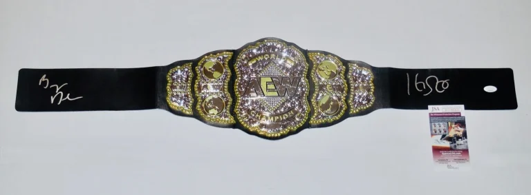BRYAN DANIELSON & KENNY OMEGA AUTOGRAPHED TOY WRESTLING BELT (AEW) - JSA COA!