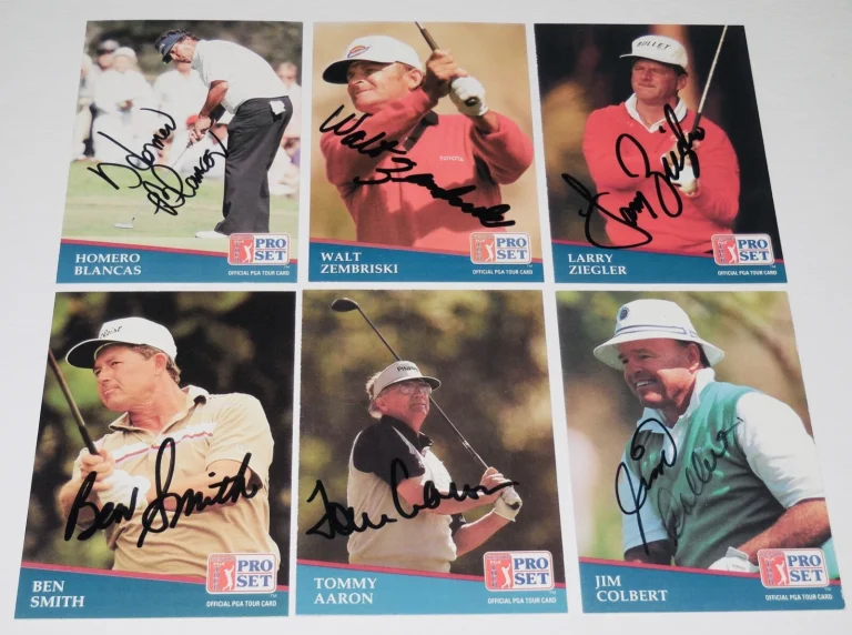 LOT OF (6) 1991 PRO SET AUTOGRAPHED PGA CARDS - Tommy Aaron, Jim Colbert, etc.