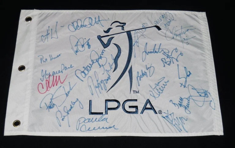 LPGA AUTOGRAPHED GOLF FLAG (23 SIGNATURES) - Wie, King, Inkster, Webb, etc.