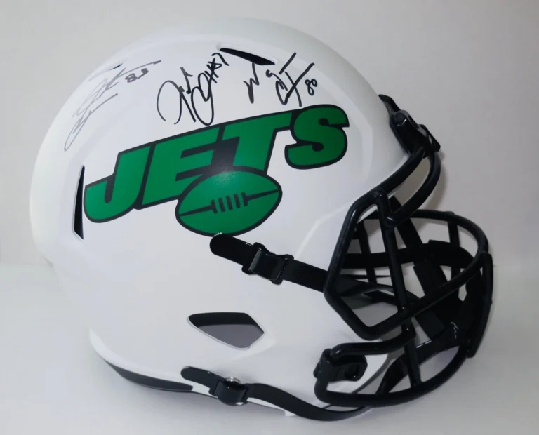 NY JETS AUTOGRAPHED FULL SIZED FOOTBALL HELMET (PSA) - Coles, Chrebet, & Moss!