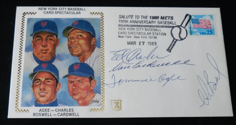 1969 NEW YORK METS AUTOGRAPHED 1989 FIRST DAY COVER - Ed Charles, Tommie Agee,