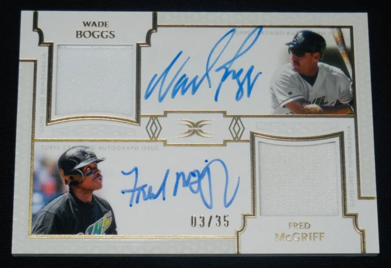 WADE BOGGS & FRED MCGRIFF AUTOGRAPHED DUAL RELIC BASEBALL CARD #03 of 35!