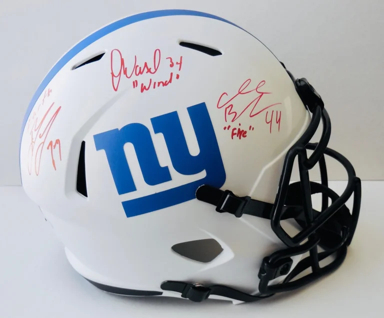 JACOBS, BRADSHAW, & WARD AUTOGRAPHED FULL SIZED FOOTBALL HELMET (GIANTS) - PSA!