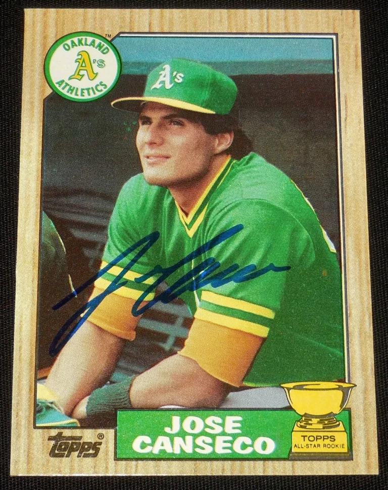 JOSE CANSECO 1987 TOPPS AUTOGRAPHED BASEBALL ALL-STAR ROOKIE CARD (ATHLETICS)