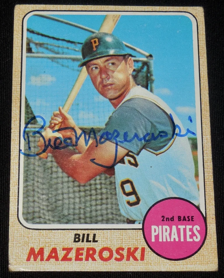 BILL MAZEROSKI 1968 TOPPS AUTOGRAPHED BASEBALL CARD (PITTSBURGH PIRATES)