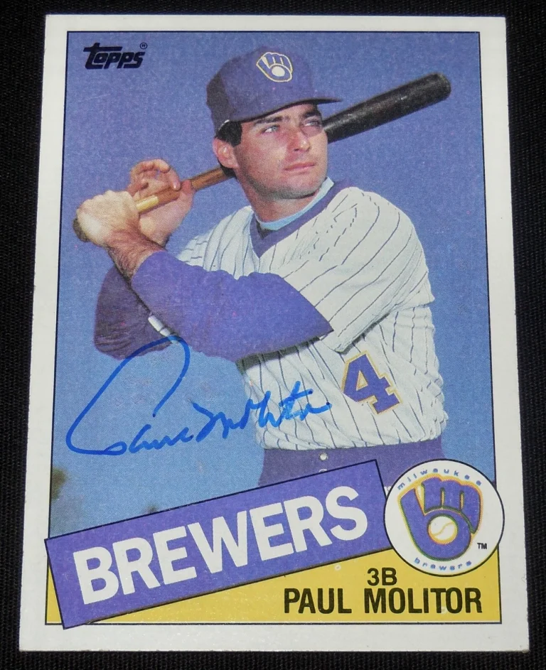 PAUL MOLITOR 1985 TOPPS AUTOGRAPHED BASEBALL CARD (BREWERS / TWINS / BLUE JAYS)