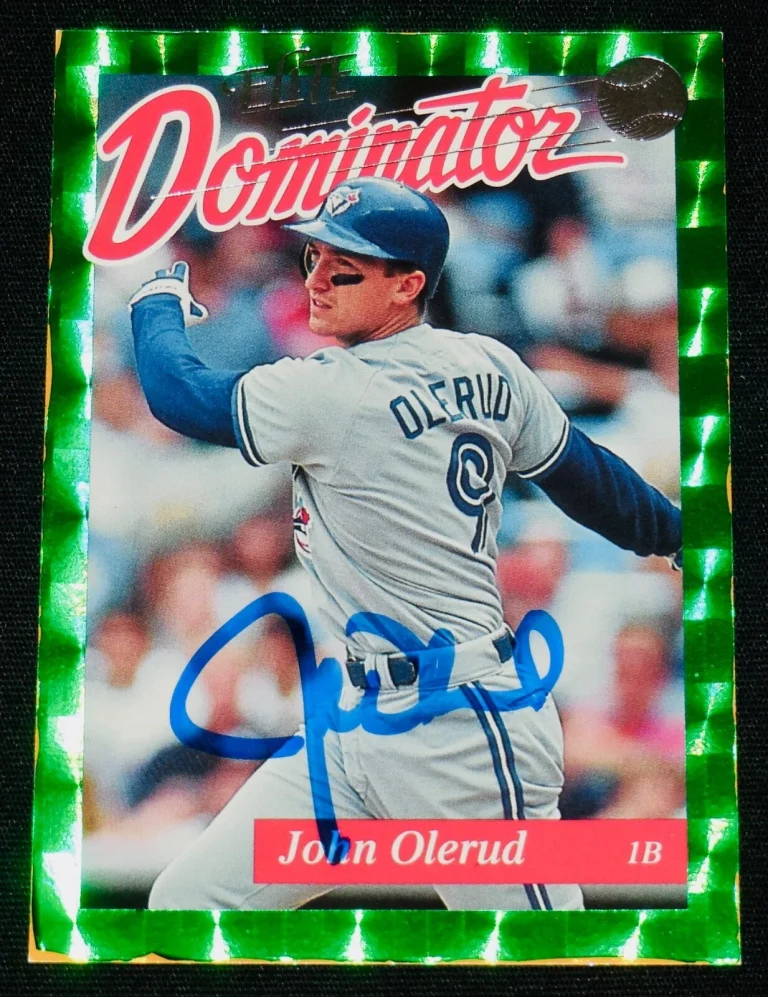 JOHN OLERUD 1993 LEAF ELITE DOMINATOR AUTOGRAPHED BASEBALL CARD (BLUE JAYS)