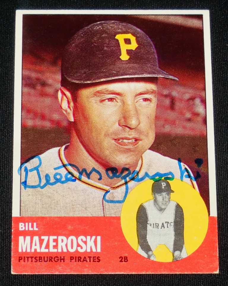 BILL MAZEROSKI 1963 TOPPS AUTOGRAPHED BASEBALL CARD (PITTSBURGH PIRATES)