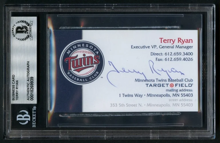Terry Ryan signed autograph GM Minnesota Twins Business Card BAS Slabbed